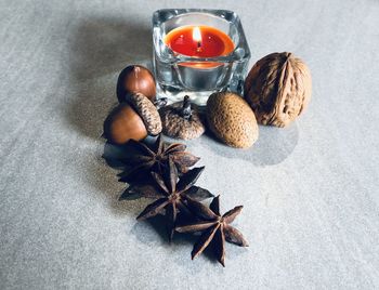 High angle view of fruits on table