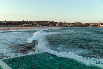 Scenic view of sea against clear sky