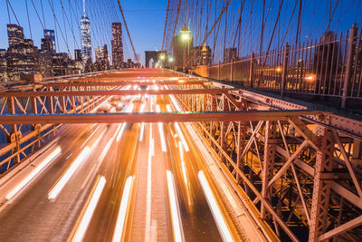 Light trails on bridge at night