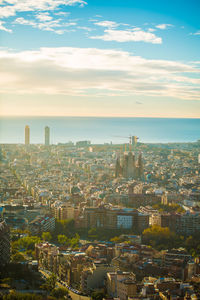 High angle view of buildings in city