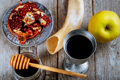 High angle view of breakfast served on table