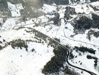 High angle view of snow covered land