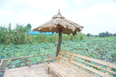 Built structure on land against sky