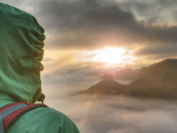 Portrait of man against sky during sunset