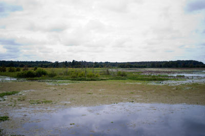 Scenic view of landscape against cloudy sky