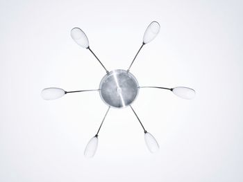 Directly below shot of electric lamp against white background