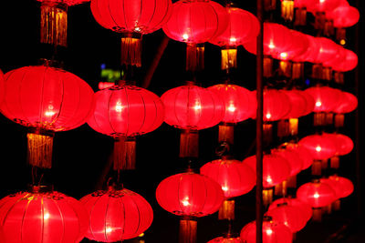 Red lanterns hanging at night