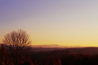 Scenic view of landscape against clear sky during sunset