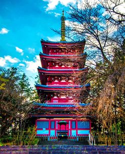 Low angle view of temple against cloudy sky
