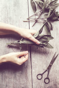 Cropped image of hand holding plant