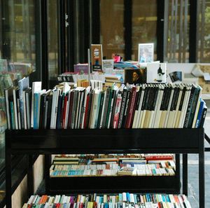 Row of books on shelf at store