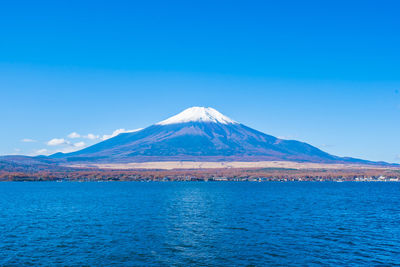 Scenic view of sea against blue sky