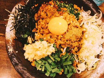 High angle view of breakfast served in plate