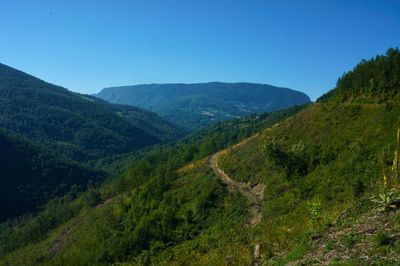 Scenic view of mountains against clear sky