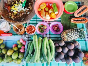 Directly above shot of fruits for sale in market