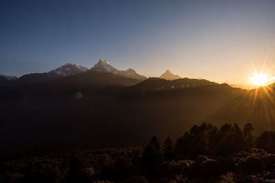 Scenic view of silhouette mountains against sky during sunset