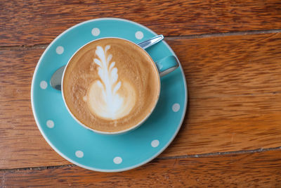 High angle view of coffee on table