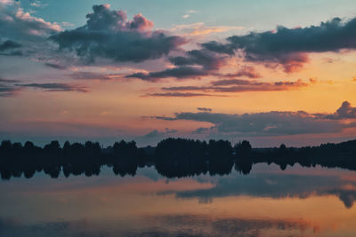 Scenic view of lake against sky during sunset