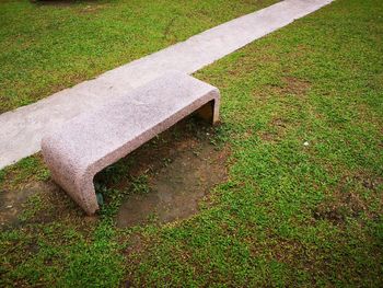 High angle view of bench in park