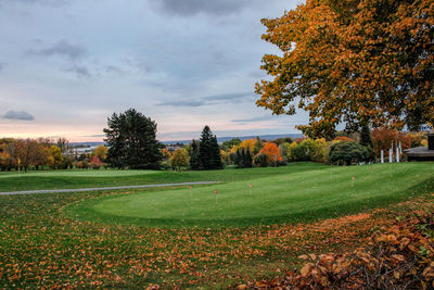 Trees on field against sky during autumn