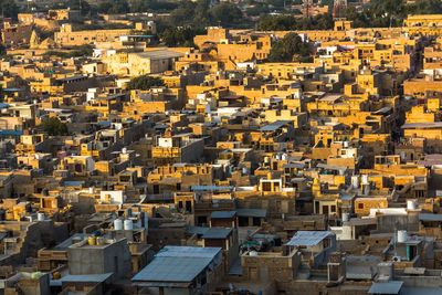 High angle view of buildings in city