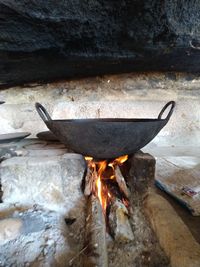 Close-up of fire on barbecue grill