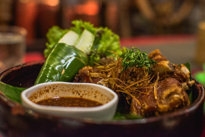 Close-up of meal served in bowl