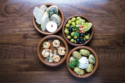 High angle view of fruits in bowl on table