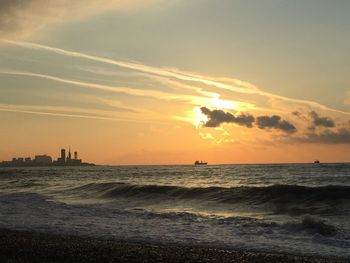 Scenic view of sea against sky during sunset