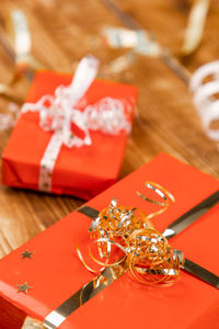 Close-up of christmas decorations on table