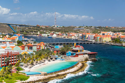 Aerial view of buildings at waterfront