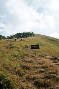 Natural landscape of green mountain range with cloudy blue sky