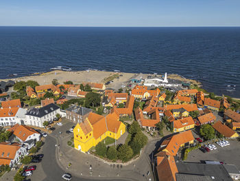 Aerial photo of allinge church, bornholm, denmark