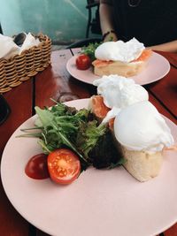 High angle view of food served in plate