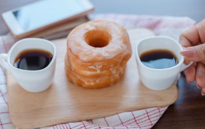 Close-up of breakfast served on table