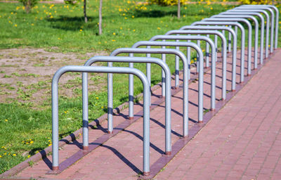 High angle view of bicycle racks at park