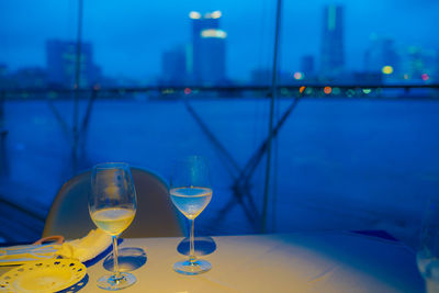 Close-up of wineglass on table