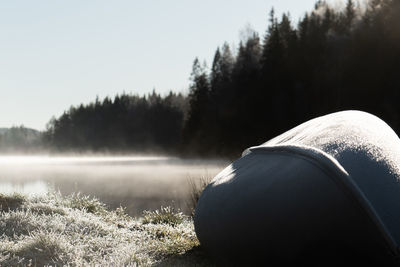 Scenic view of lake against clear sky