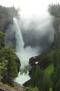 Scenic view of waterfall against sky