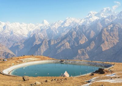 Panoramic view of snowcapped mountain against sky