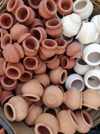 Full frame shot of earthen pots for sale