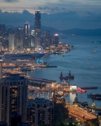 High angle view of city at night