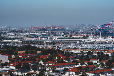 High angle view of townscape against sky