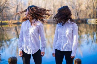 Panoramic view of woman against blurred background