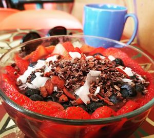 Close-up of ice cream in bowl on table