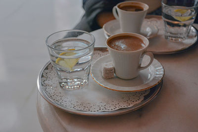 High angle view of coffee on table