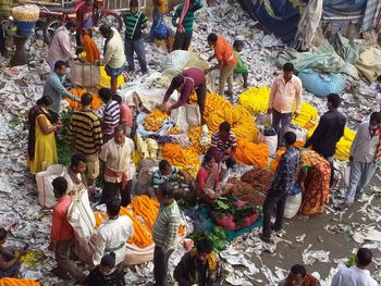 High angle view of people on shore