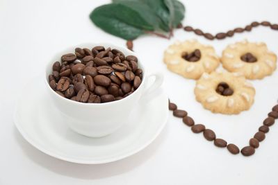 Close-up of food on white table