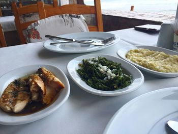 Close-up of food served on table