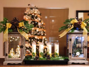 Illuminated christmas tree at home